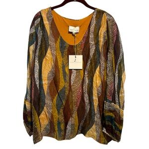 NWT Belle France Colorful Long Sleeve Silk Blouse (Small)